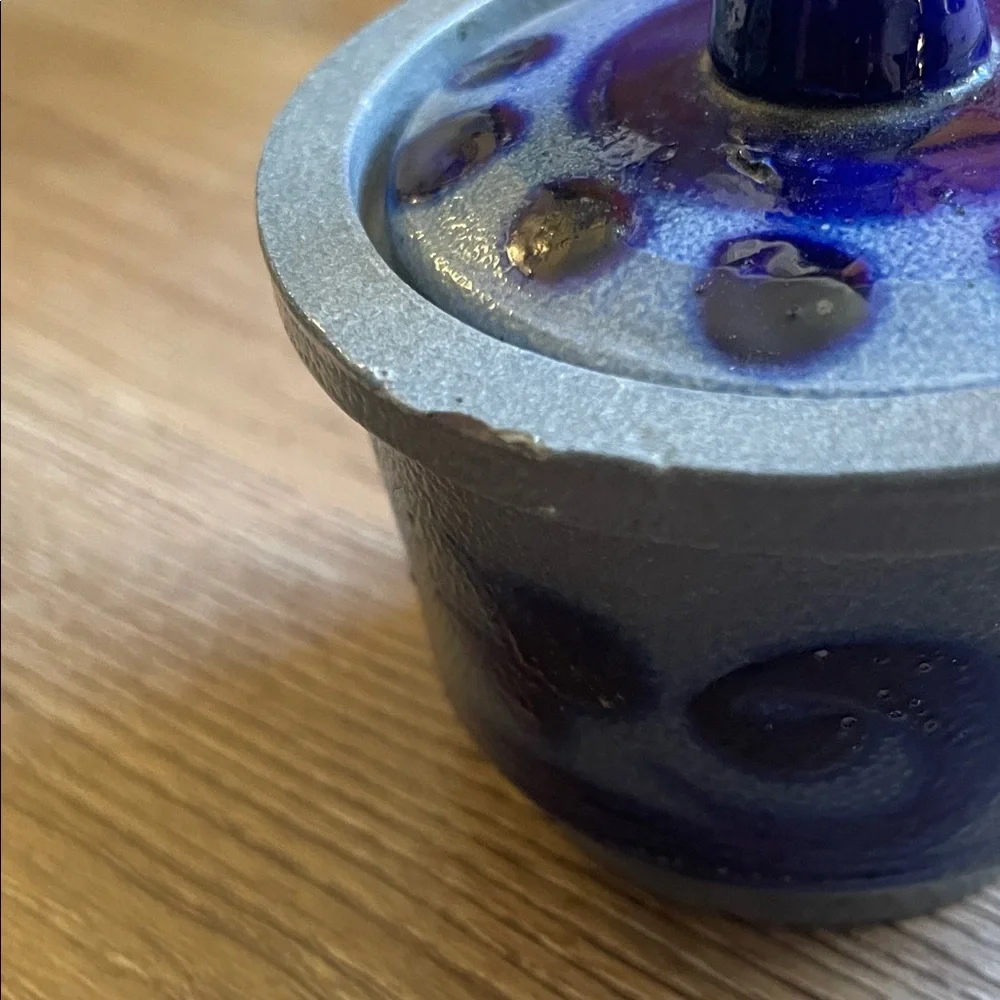 Vintage Salt-Glazed Cobalt Stoneware Pot
